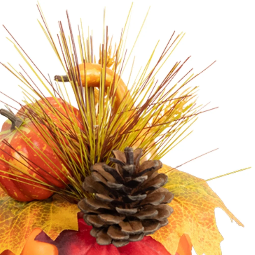 Florelle Autumn Single Pumpkin Arrangement | Faux Leaves & Gourds - Image 2