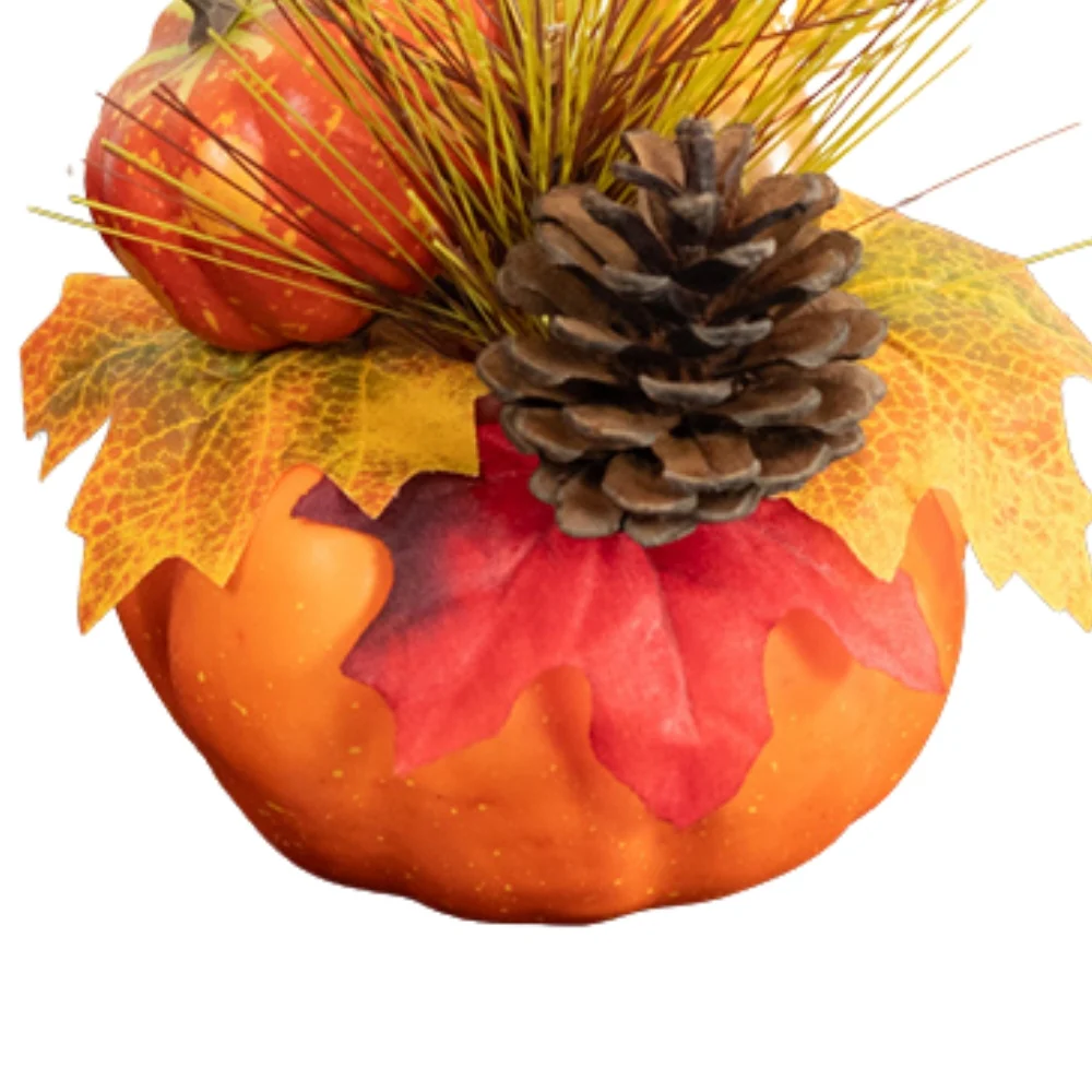 Florelle Autumn Single Pumpkin Arrangement | Faux Leaves & Gourds - Image 3