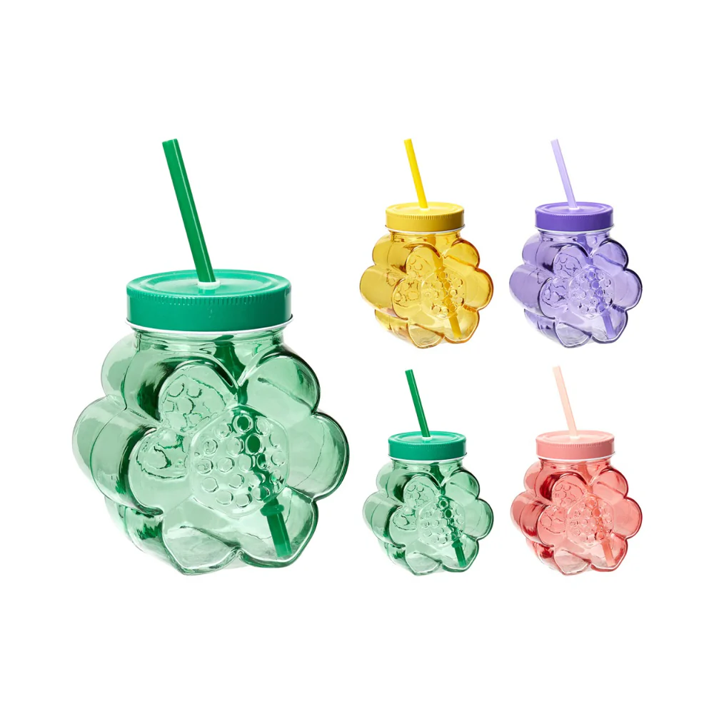 Flower Glass Drinking Cup with Straw and Lid | Assorted Designs