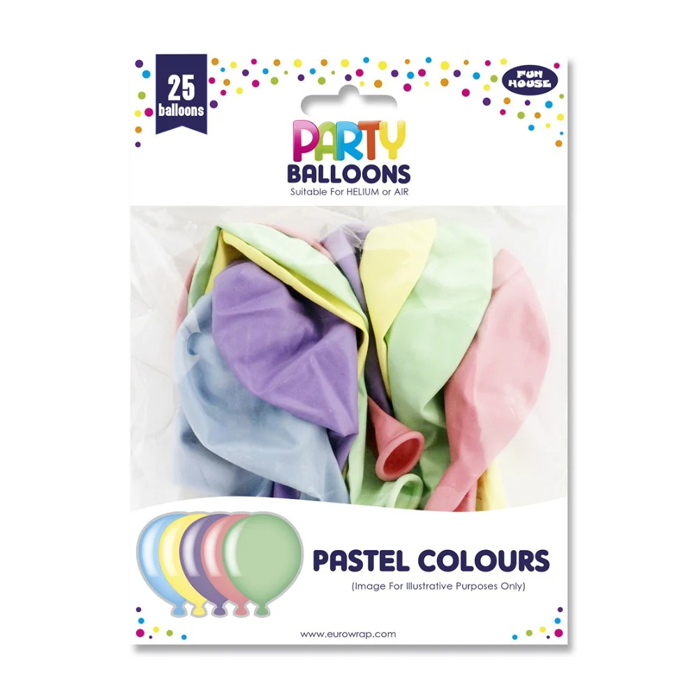 Fun House Assorted Pastel Party Balloons | Pack of 25, Helium or Air