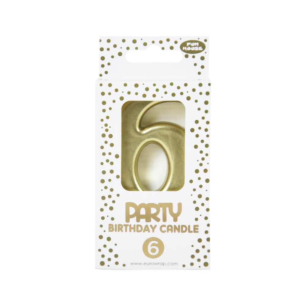 Fun House Number 6 Gold Birthday Candle | Metallic Finish Cake Topper