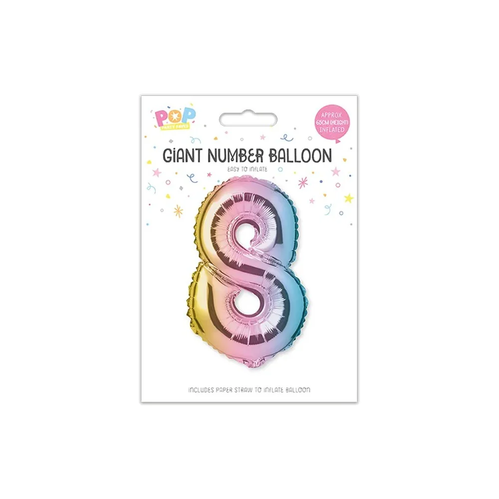 Giant Multicoloured Iridescent Foil Number Balloon | Assorted 0–9 - Image 10
