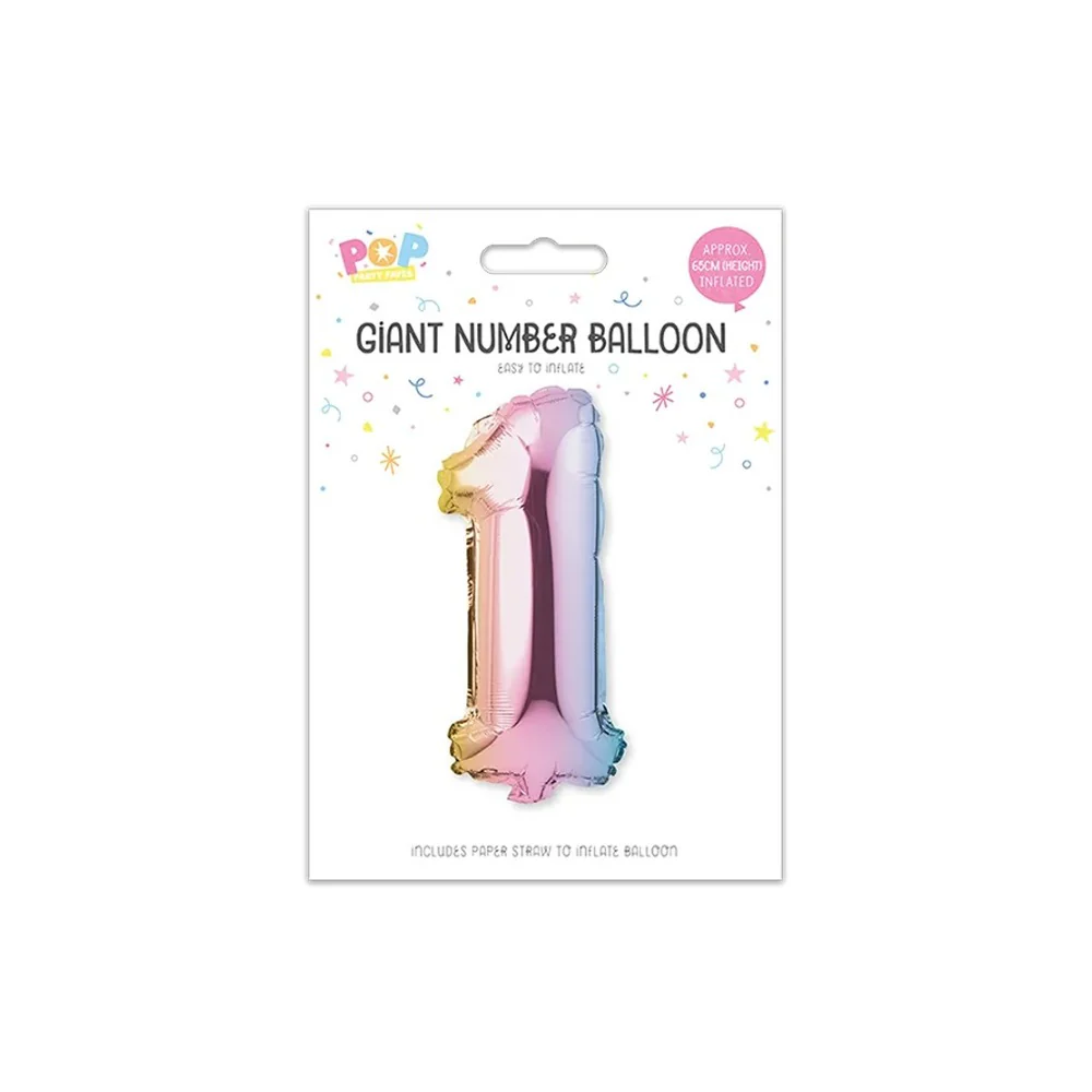 Giant Multicoloured Iridescent Foil Number Balloon | Assorted 0–9 - Image 3