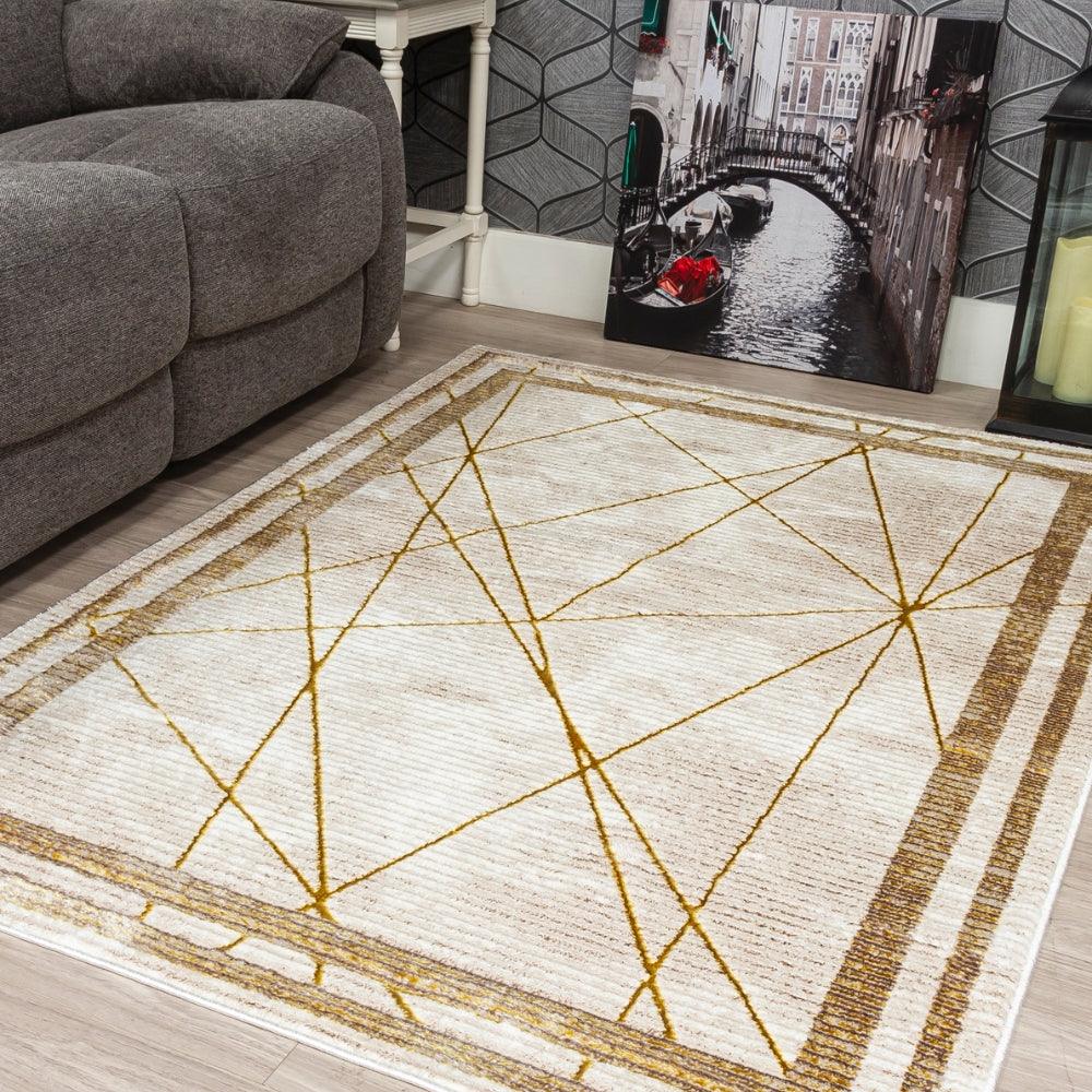 Glitz Art Deco Rug | Chic Geometric Design in Ochre & Beige - Image 3