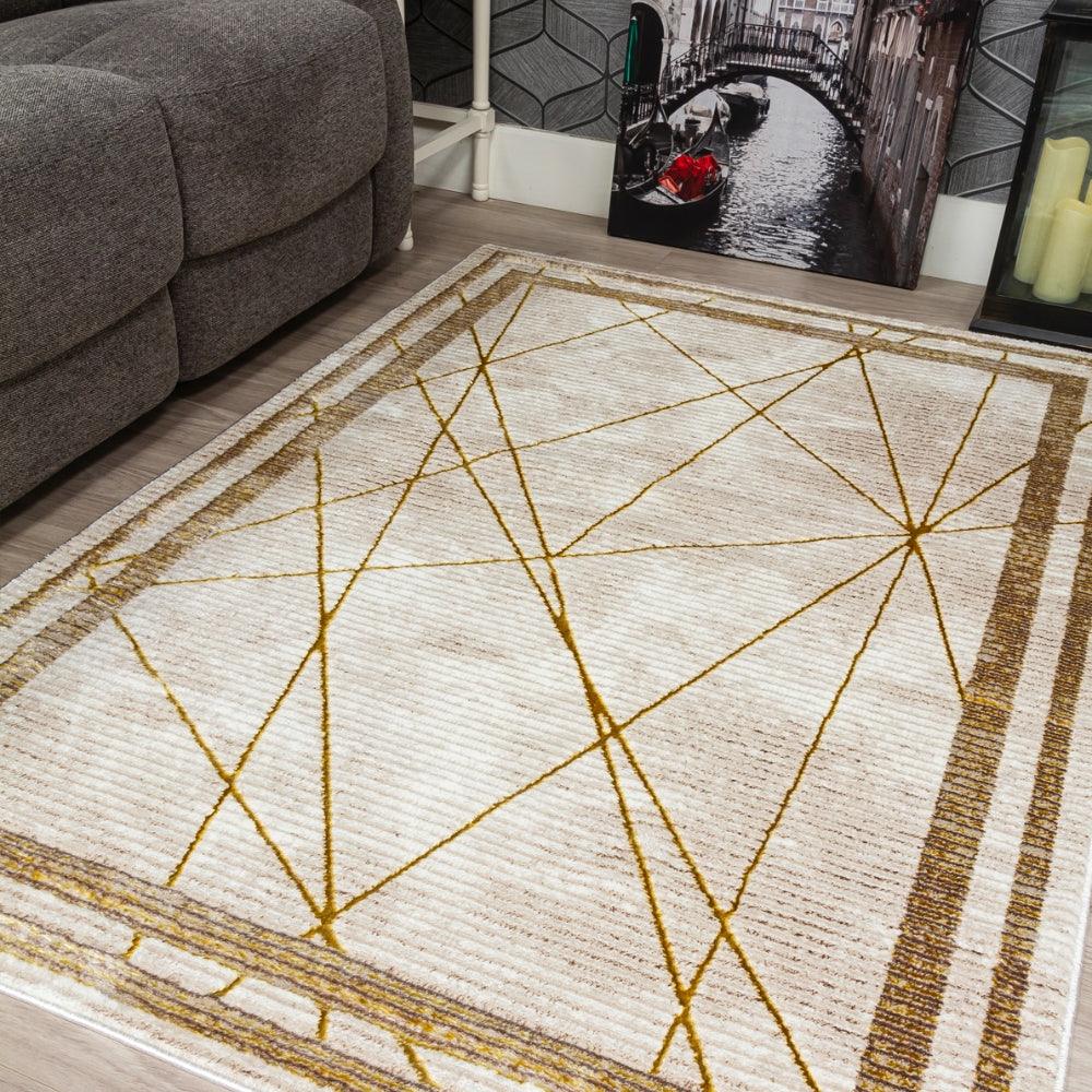 Glitz Art Deco Rug | Chic Geometric Design in Ochre & Beige - Image 4