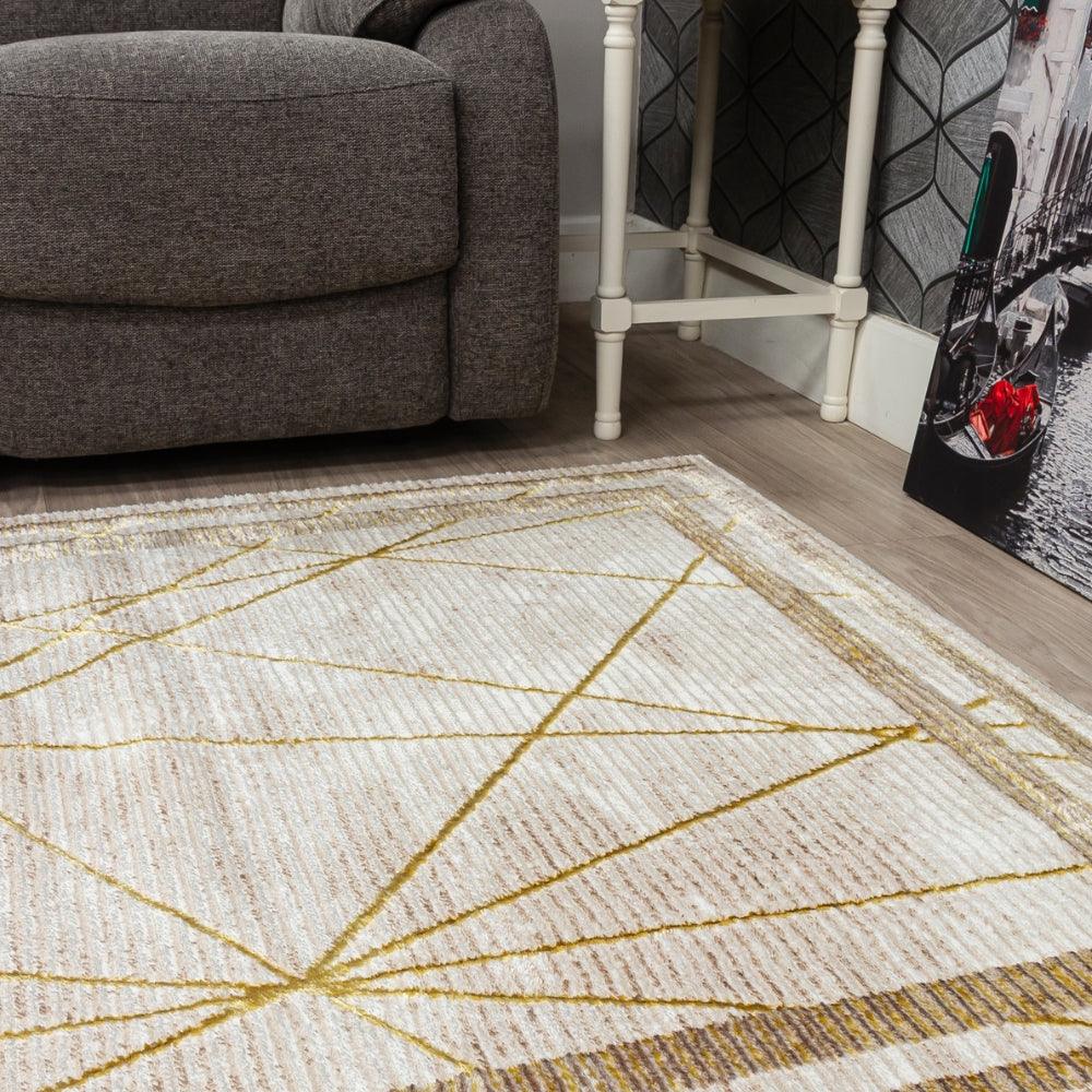 Glitz Art Deco Rug | Chic Geometric Design in Ochre & Beige - Image 5
