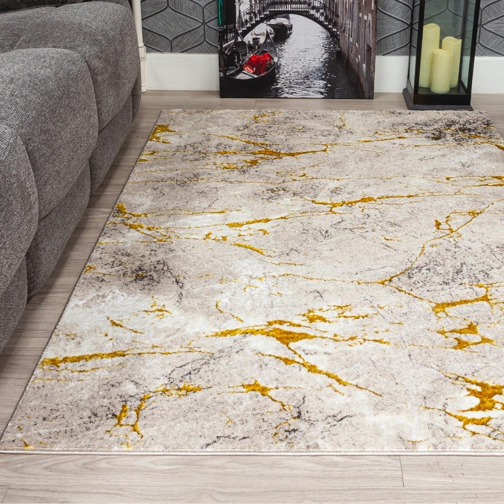 Glitz Marble Ochre Luxury Rug | Soft, Durable & Stylish Design - Image 2