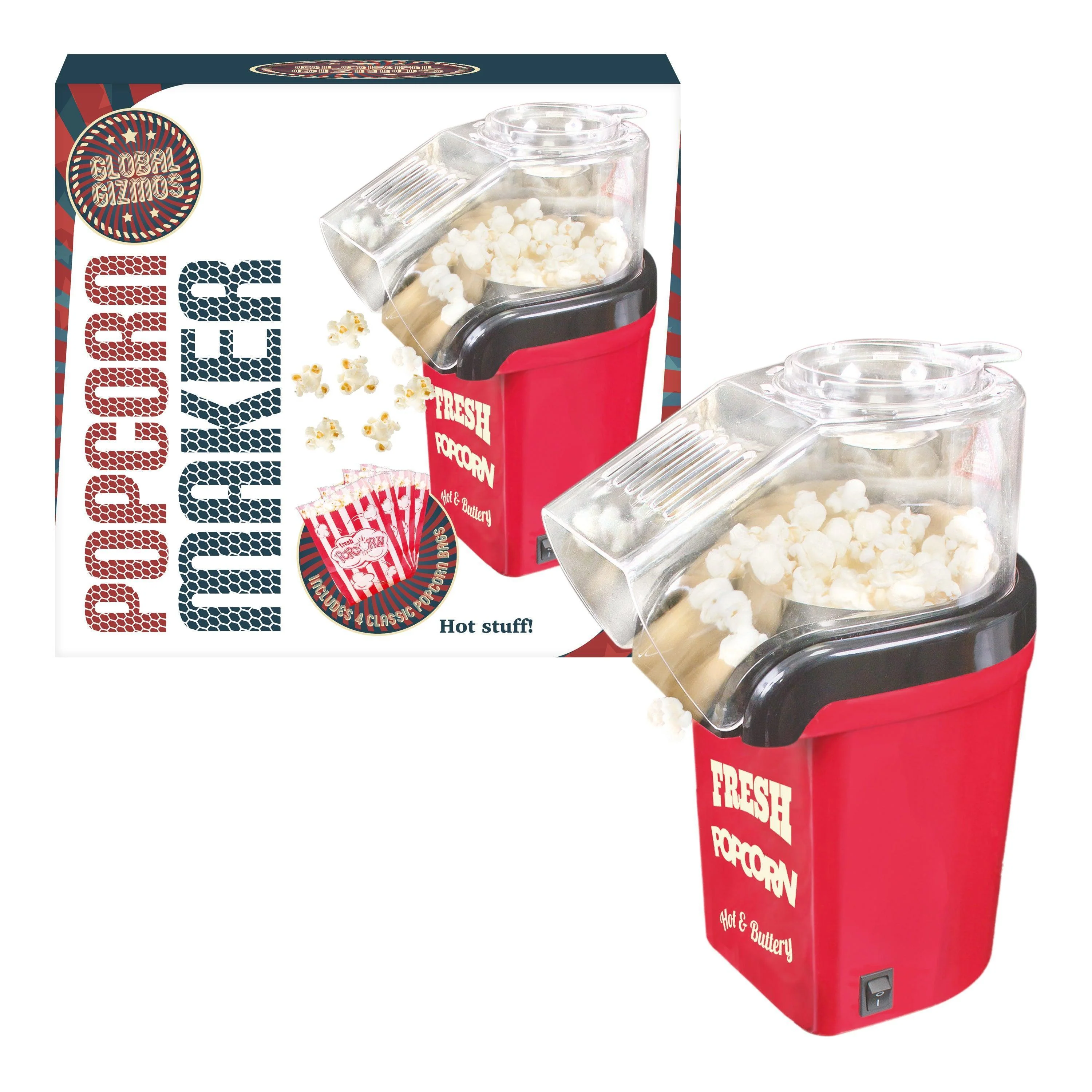 Global Gizmos | Party Popcorn Maker - Includes 4 Popcorn Bags