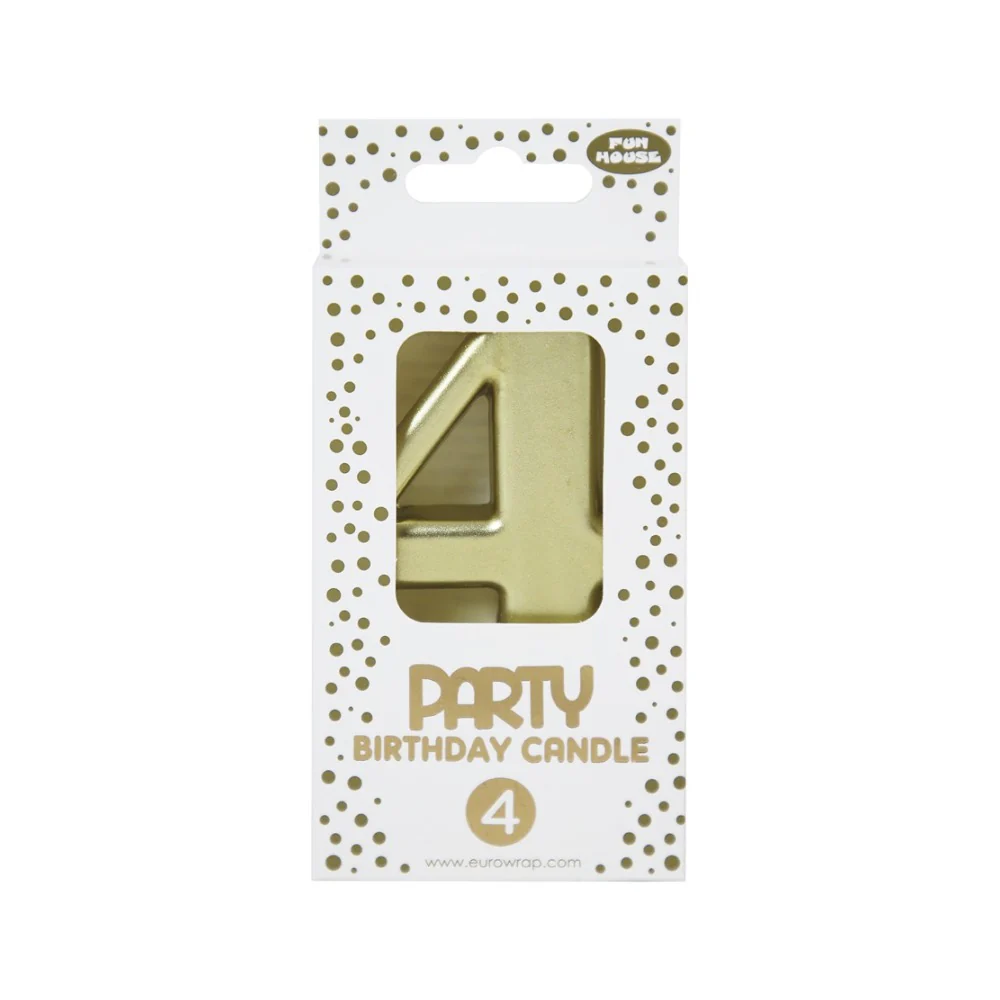 Gold Number 4 Birthday Candle Cake Topper | Metallic 3D Design