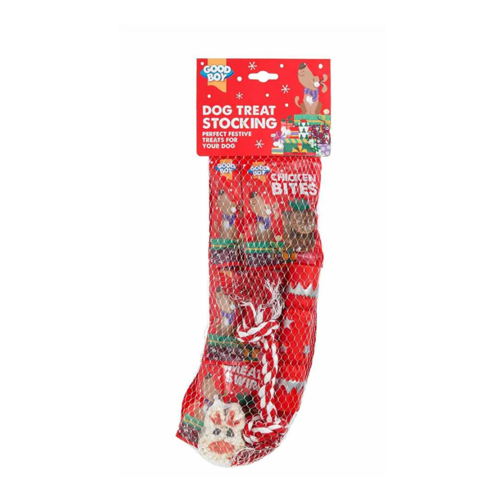 Good Boy Deluxe Christmas Dog Treat Stocking | 155g, Rope Chew Toy