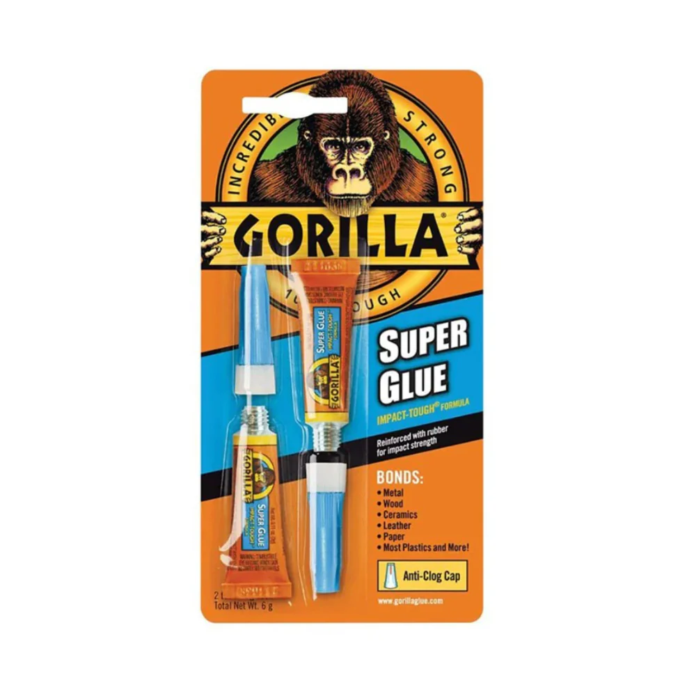 Gorilla Glue Impact-Tough Super Glue | Pack of 2 Tubes, 3g, Anti-Clog Cap