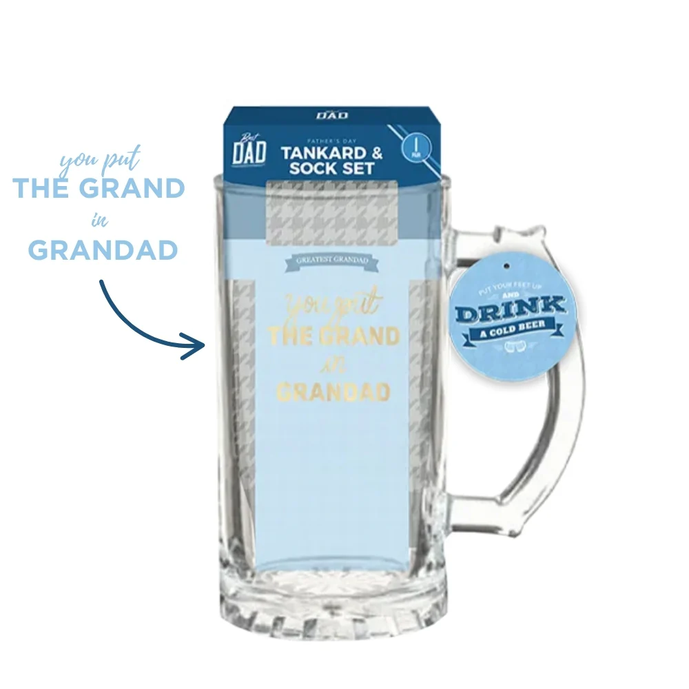 Grandads Glass Tankard & Sock Gift Set | Gold Message - Image 2