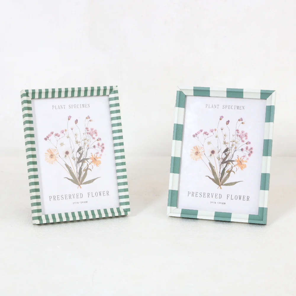 Green and White Striped Photo Frame Set | 5 x 7in, Pack of 2