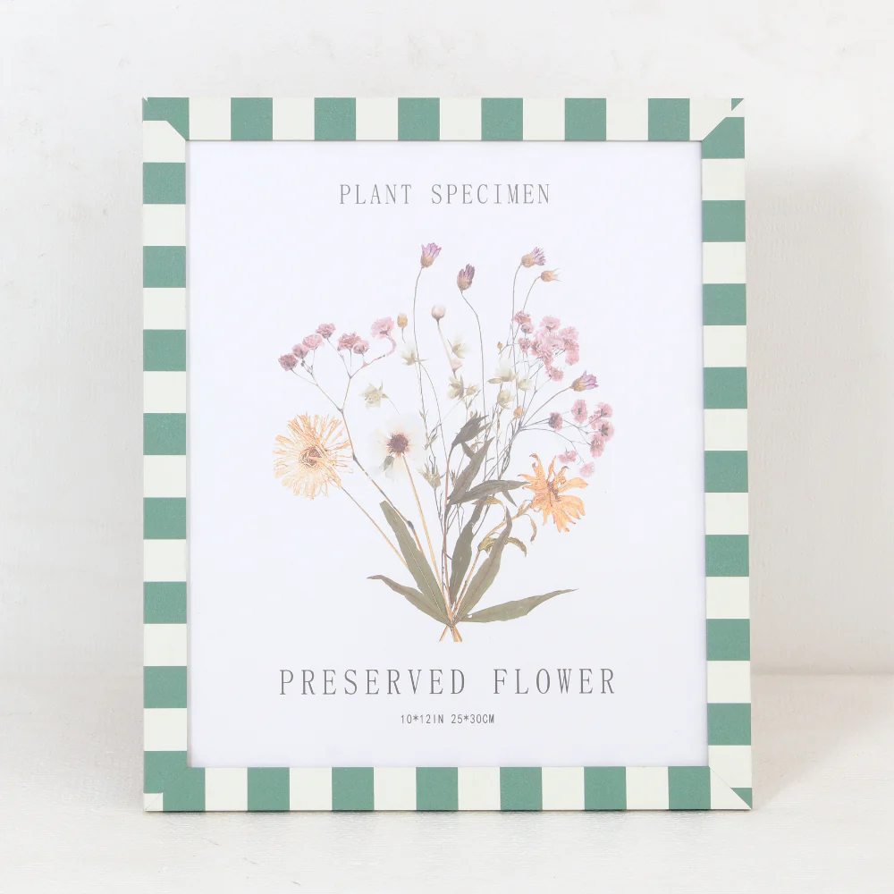 Green Striped Botanical Pressed Flower Picture Frame | 10 x 12 in