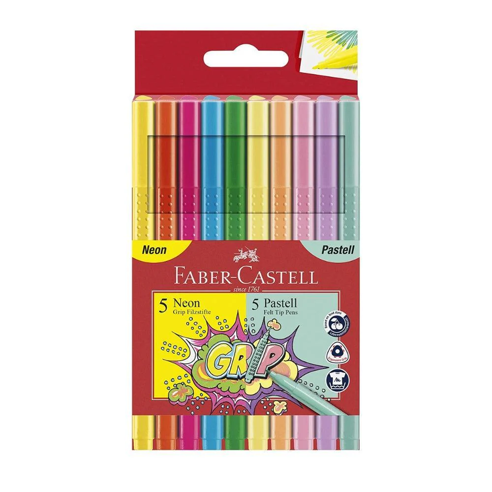 Faber Grip Fibre-Tip Markers Neon & Pastel Pack of 10