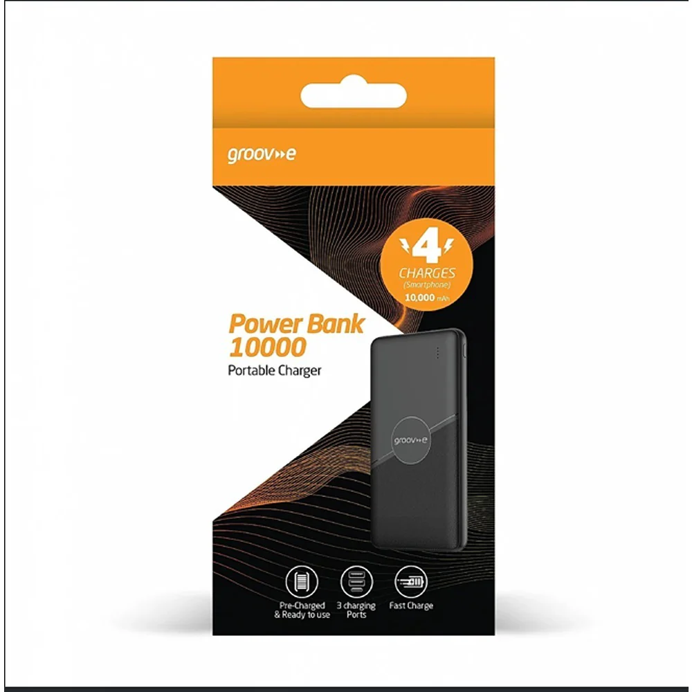 Groov-e 10,000 mAh Power Bank | Fast Charge, 3 Ports, LED Indicators
