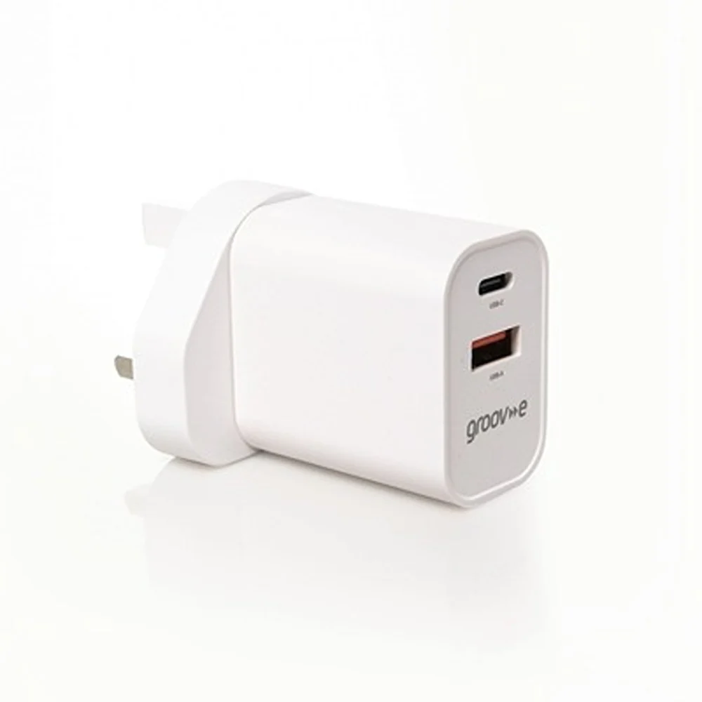 Groov-e Dual Port Wall Charger | USB-C PD, USB-A Quick Charge, Foldable Plug