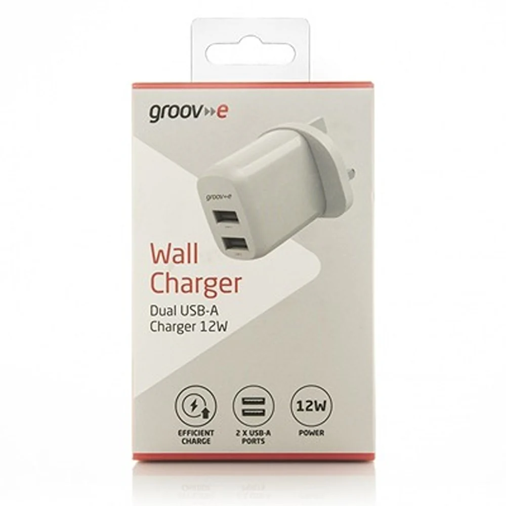Groov-e Dual USB-A Wall Charger | 12W, White, Slim Low-Profile, Safety Isolation - Image 2