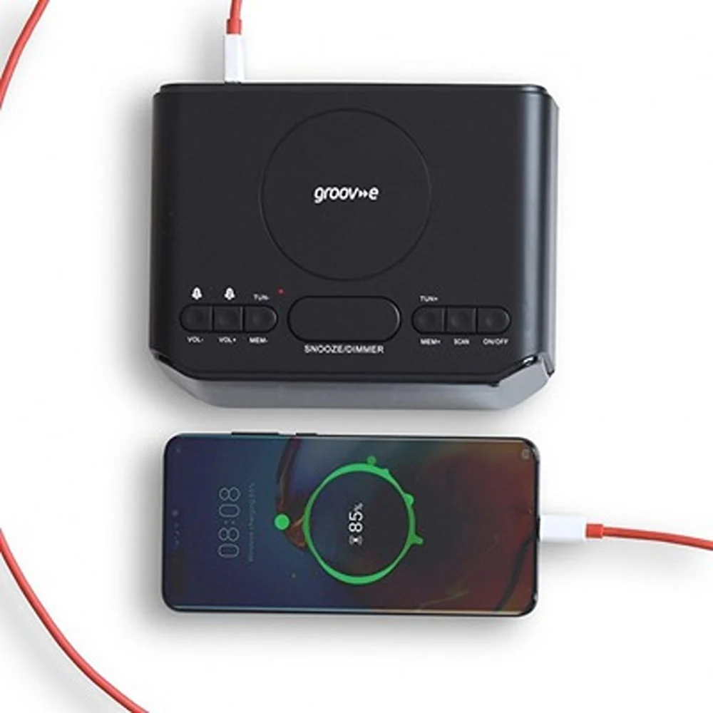 Groov-e Groove Atlas Alarm Clock Radio | Dual Alarms, Wireless Charging - Image 3