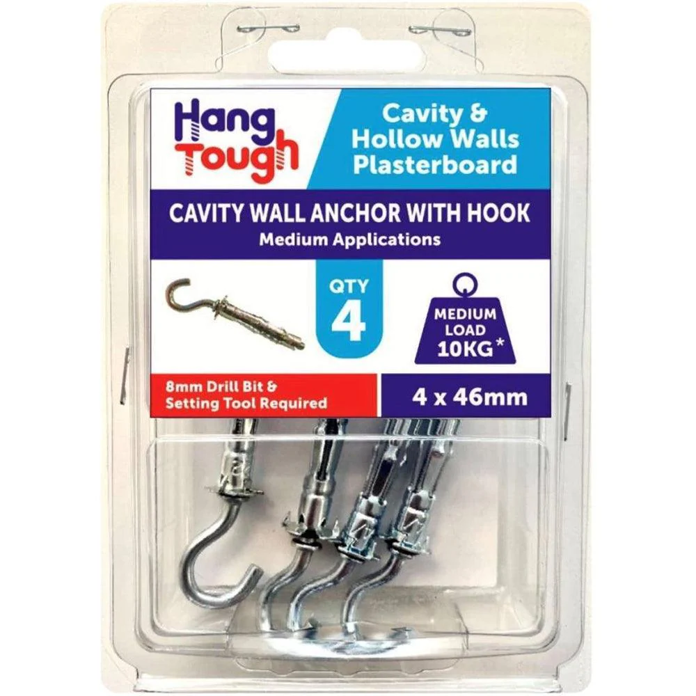 Hang Tough Cavity Anchor with Hook | Capacity 10kg | 4.0 x 46mm | Pack of 4