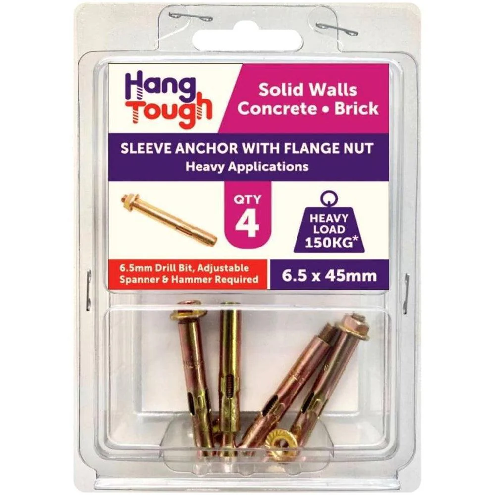 Hang Tough Sleeve Anchor with Hex Flange Nut | Capacity 150kg | 6.5 x 45mm | Pack of 4