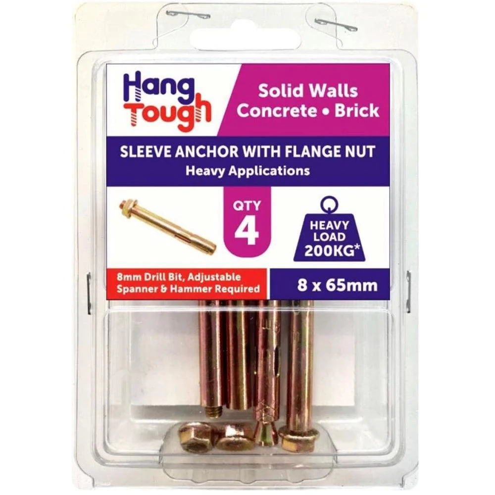 Hang Tough Sleeve Anchor with Hex Flange Nut | Capacity 200kg | 8.0 x 65mm | Pack of 4