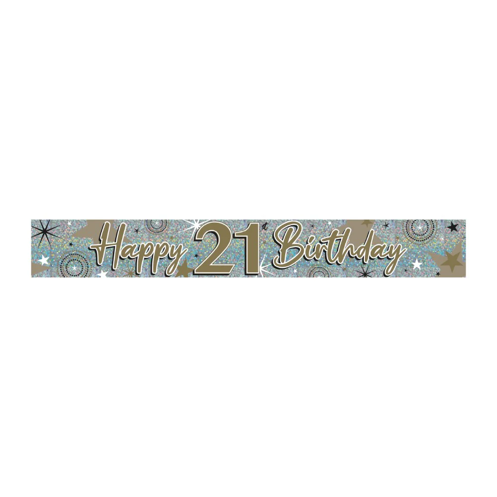 Happy 18th Birthday Holographic Banner Decoration | Gold, Black and Silver - Image 2