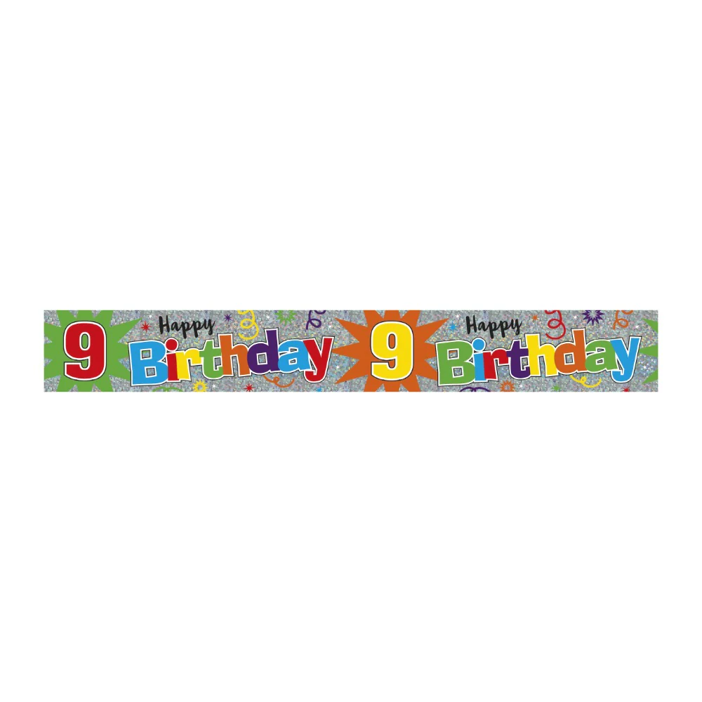 Happy 9th Birthday Holographic Banner | Multicolour, Silver Shimmer