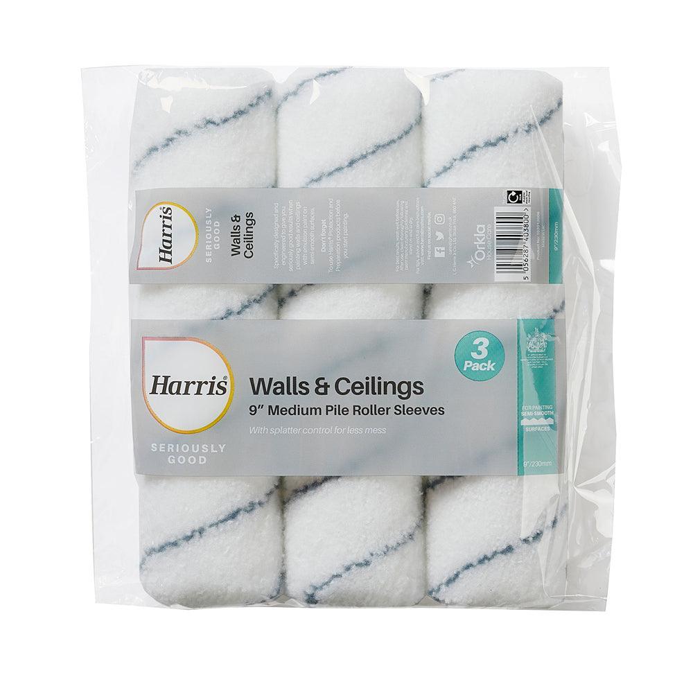 Harris Seriously Good Walls & Ceilings Medium Pile Paint Roller Sleeves| 9in | Pack of 3