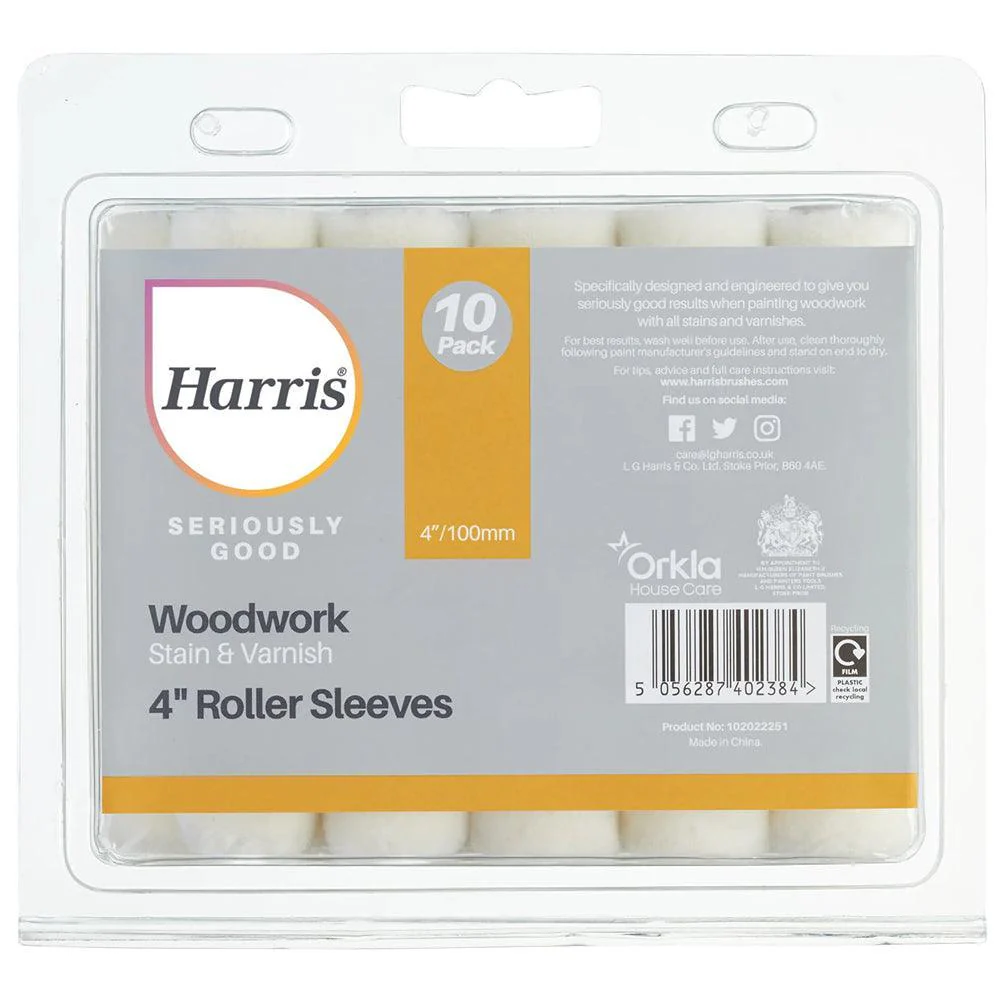 Harris Seriously Good Woodwork Stain & Varnish Sleeve 100mm/4in | Pack of 10