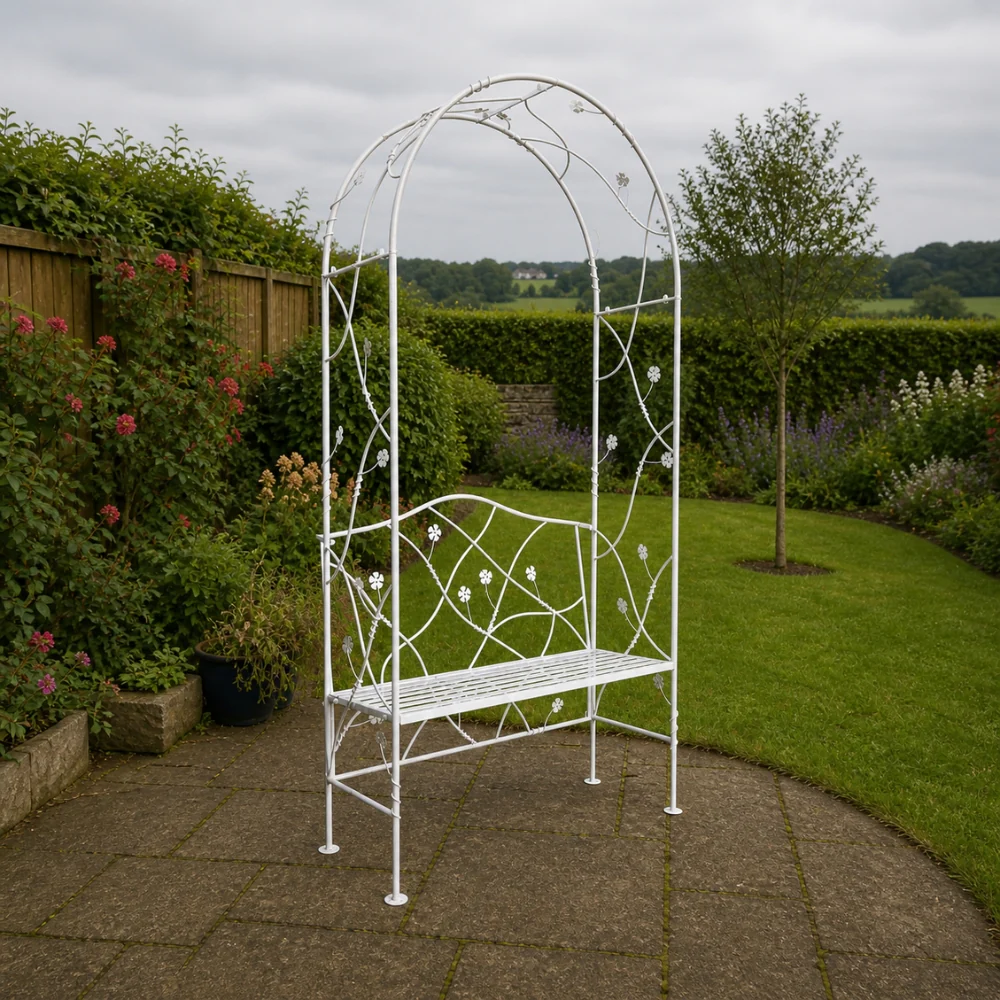 Heritage Bench and Arch Garden Furniture | Antique White Outdoor Seat - Image 3