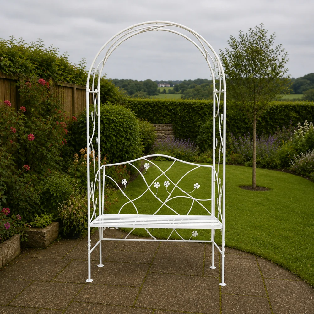 Heritage Bench and Arch Garden Furniture | Antique White Outdoor Seat - Image 4