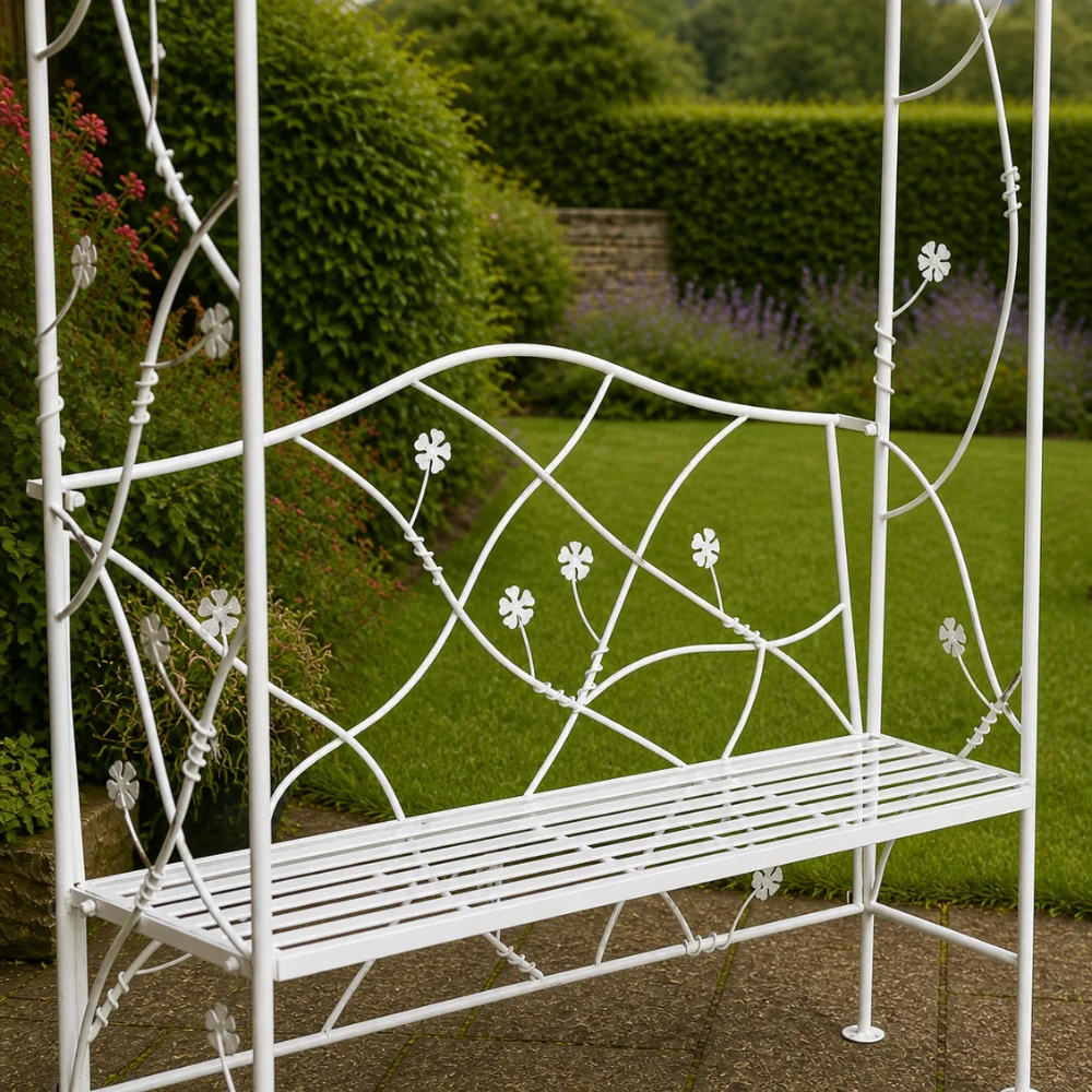 Heritage Bench and Arch Garden Furniture | Antique White Outdoor Seat - Image 5