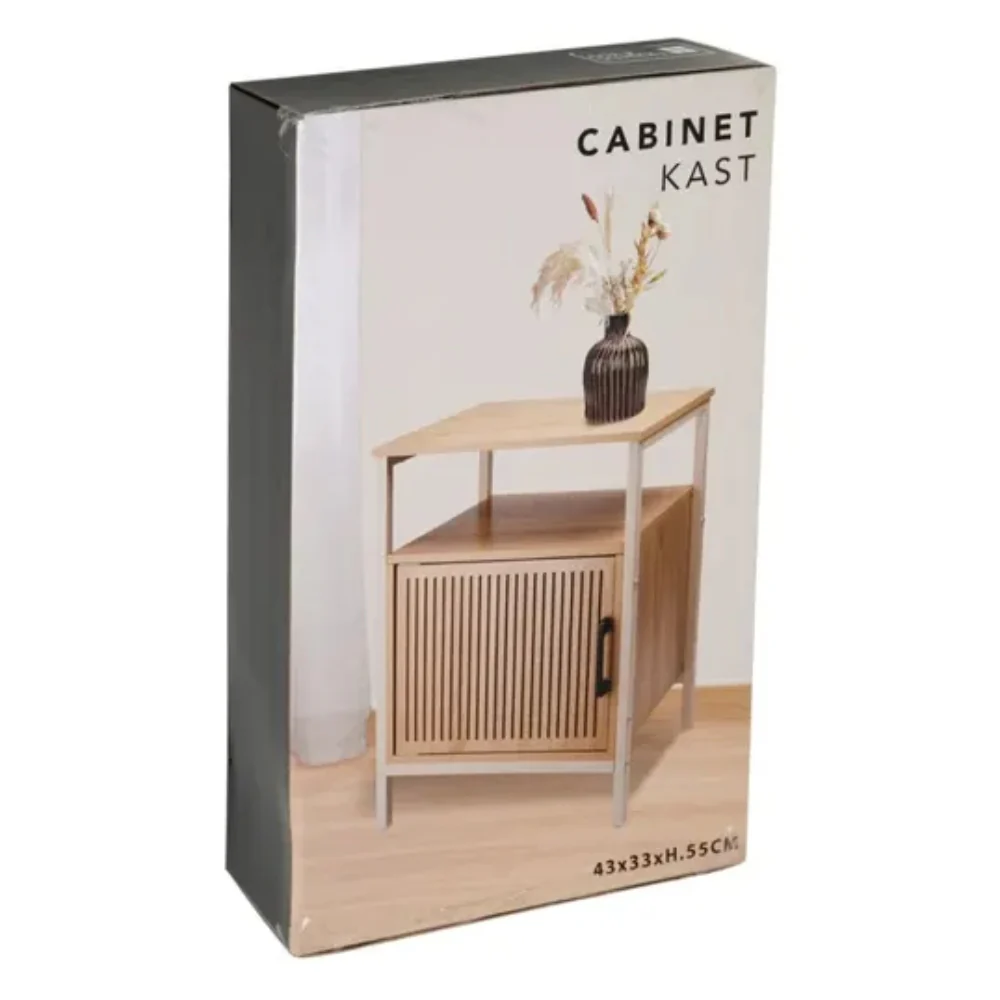 Home Collection White Metal Frame Bedside Cabinet | Slatted Door, 43 x 33 x 55cm - Image 3