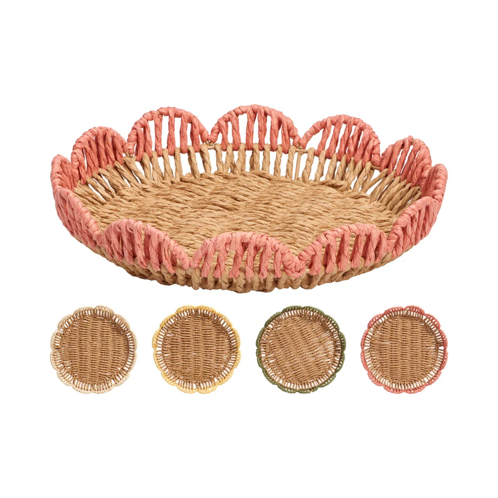 Home Decor Flower-Shaped Woven Serving Tray | Assorted Colours