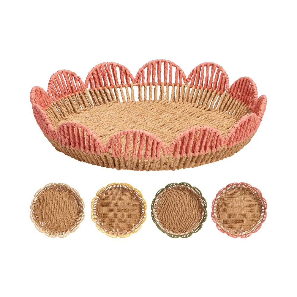 Home Decor Flower-Shaped Woven Tray | 37cm, Assorted Colours