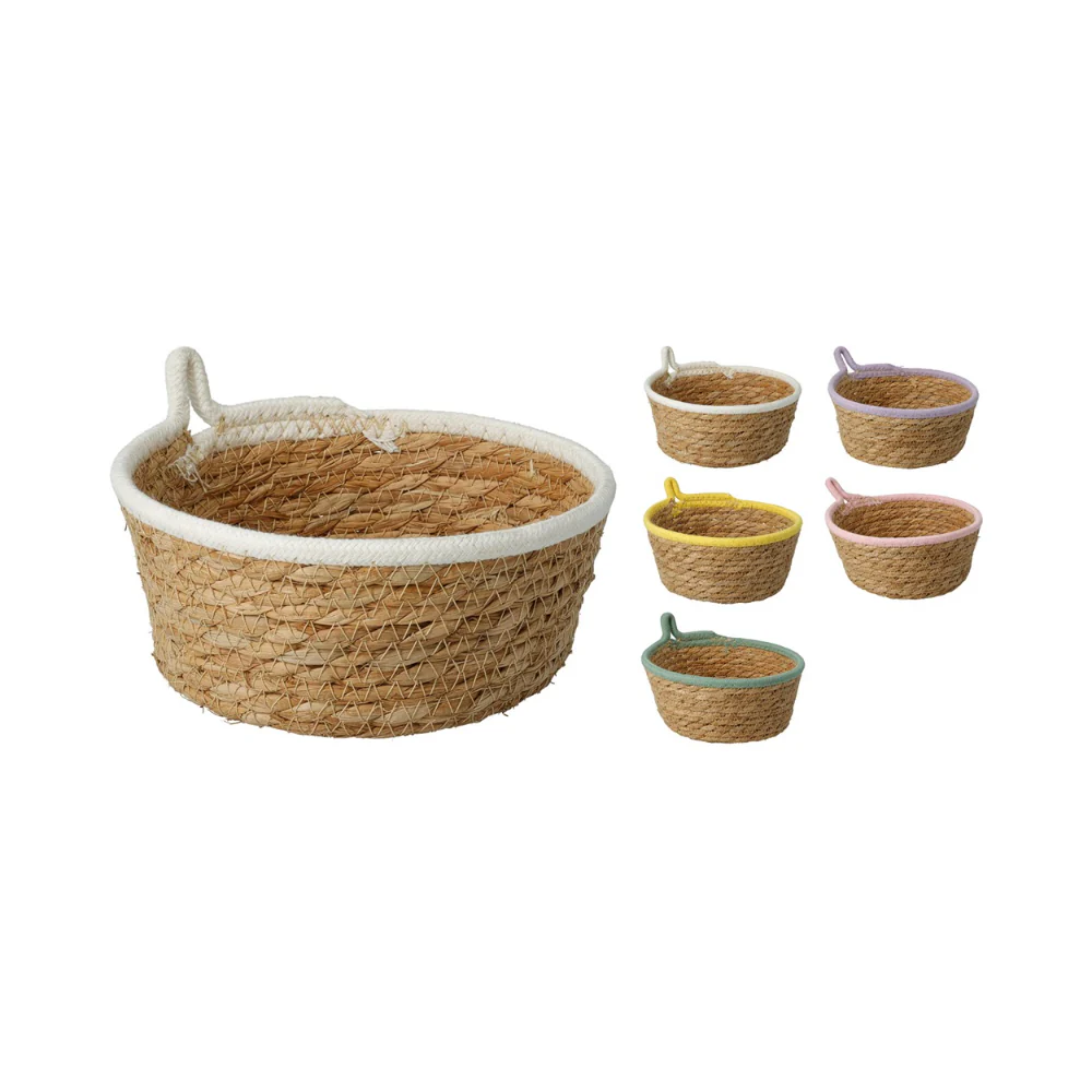 Home Decor Woven Storage Basket with Coloured Rim | 18cm, Assorted Colours