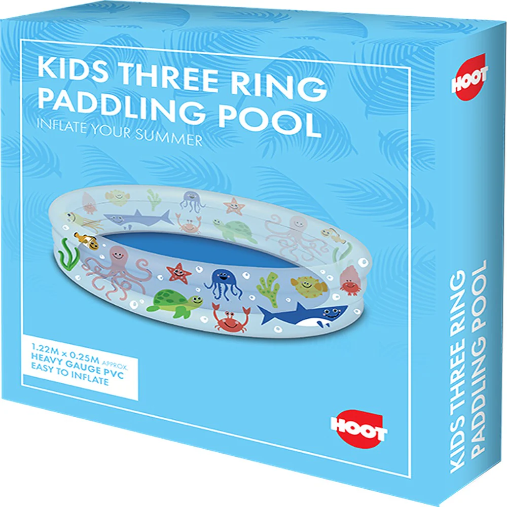 Hoot Kids Ocean-Themed Three Ring Paddling Pool | Heavy Gauge PVC - Image 2