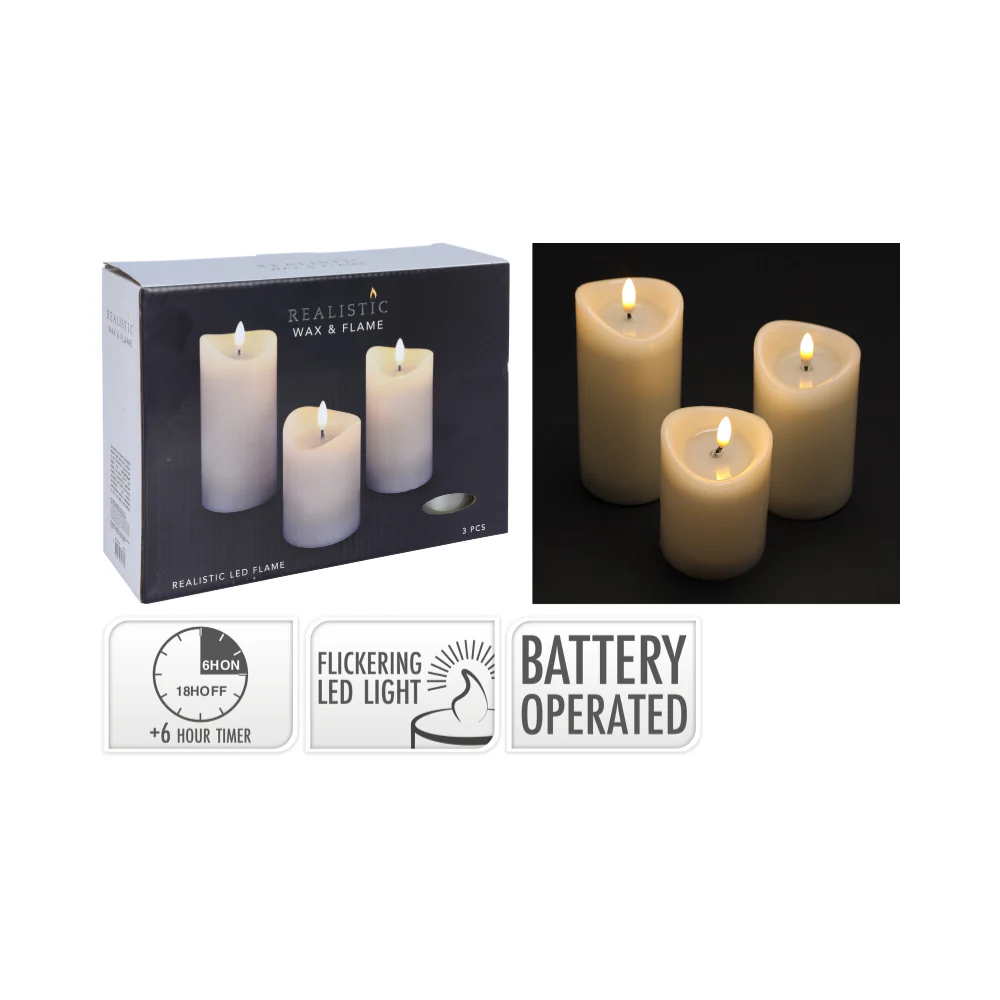 Ivory Flameless LED Candle Set | Small, Medium, Large, Set of 3