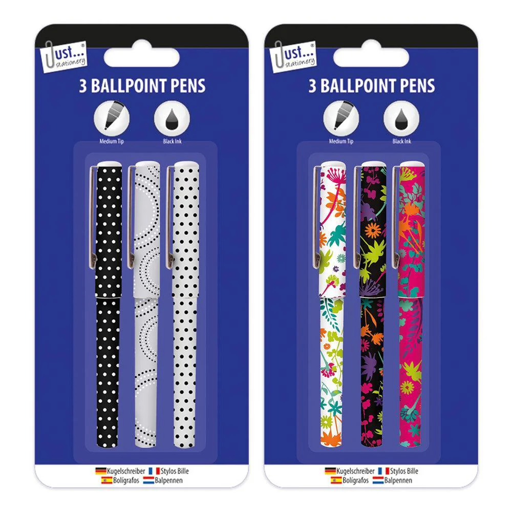 Just Stationery Assorted Designed Barrel Pens | Pack of 3