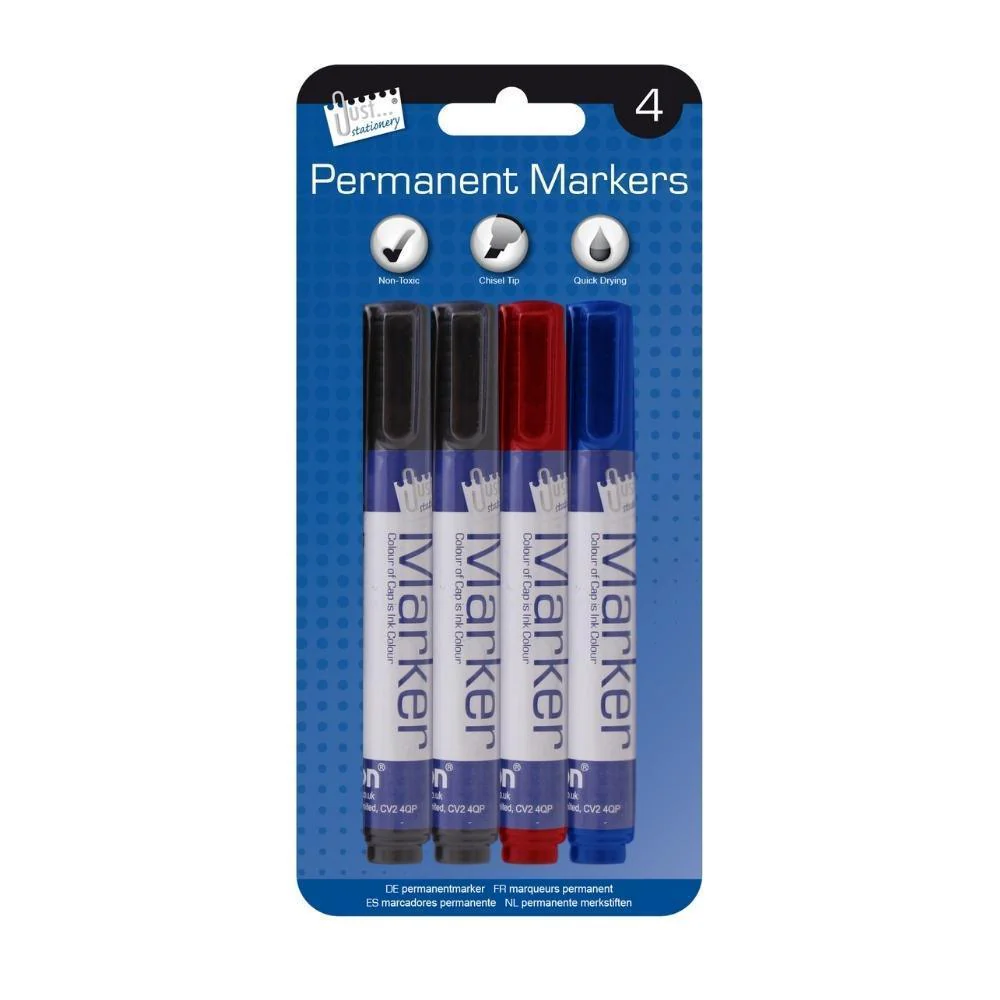 Just Stationery Assorted Permanent Markers | 4 Pack