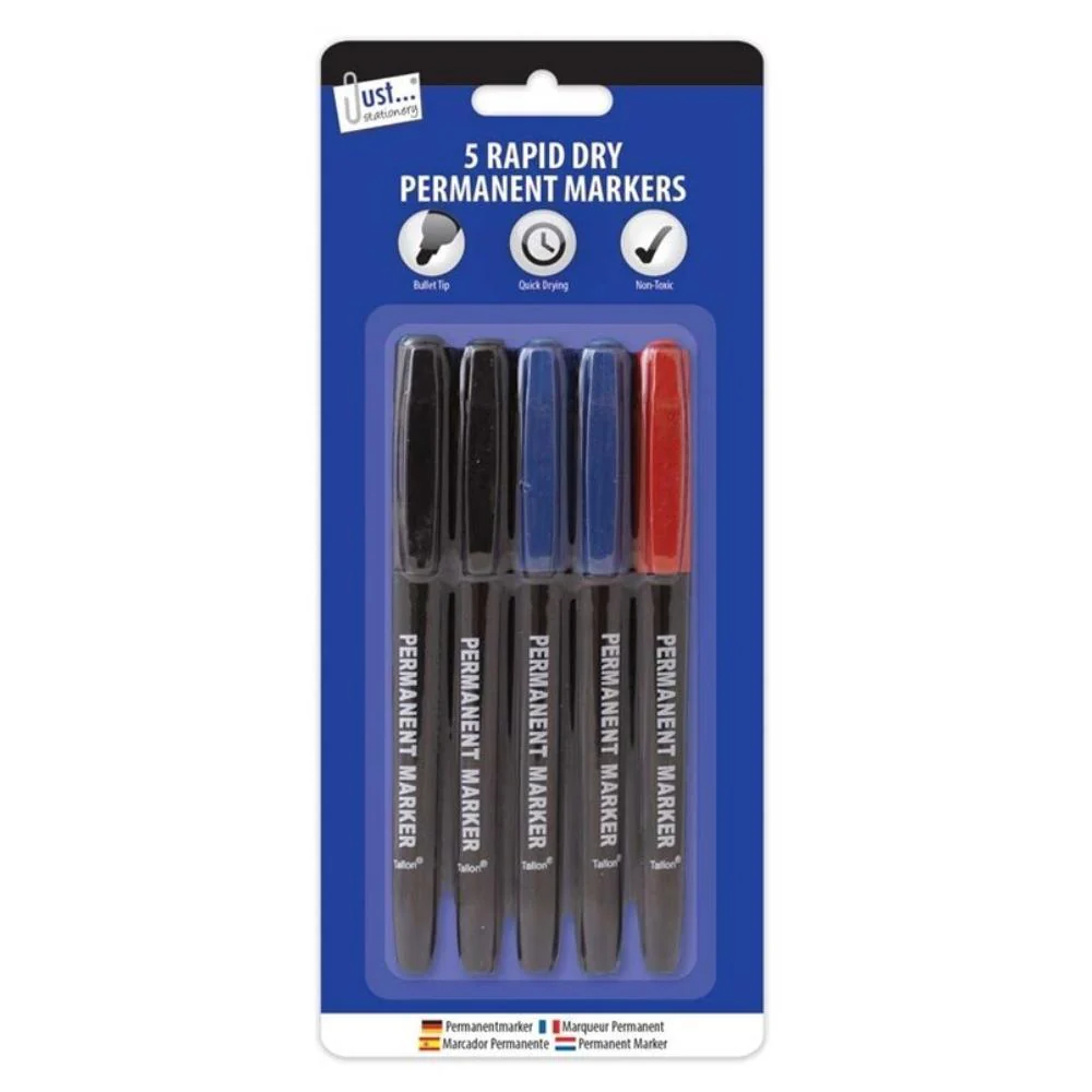Just Stationery Assorted Permanent Markers | 5 pack