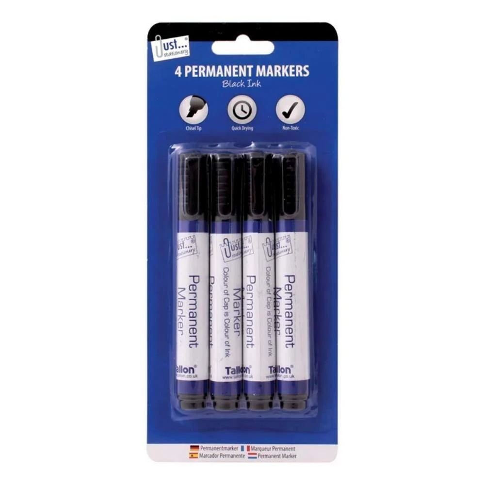 Just Stationery Black Ink Permanent Markers | 4 Pack