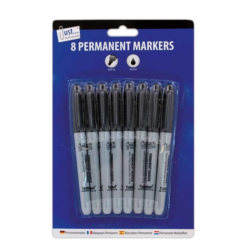 Just Stationery Black Permanent Markers | 8 Pack