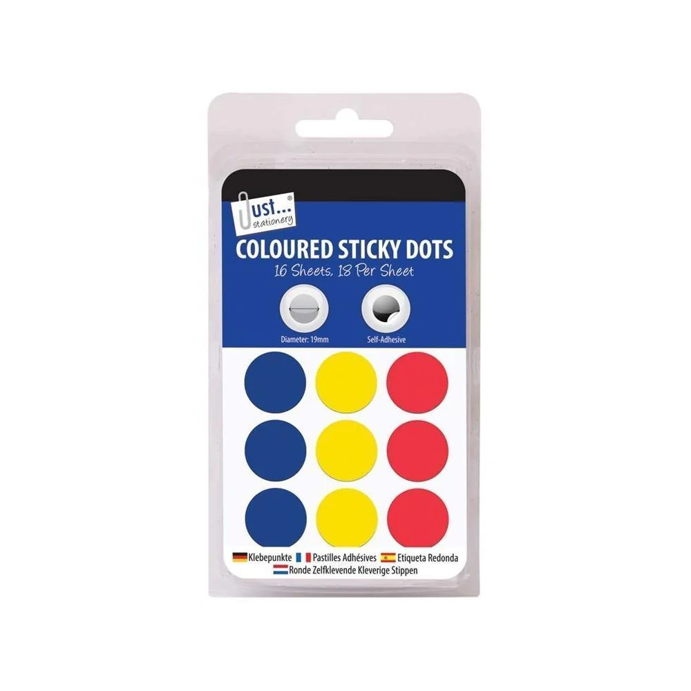 Just Stationery Coloured Sticky Dots |16 Sheets