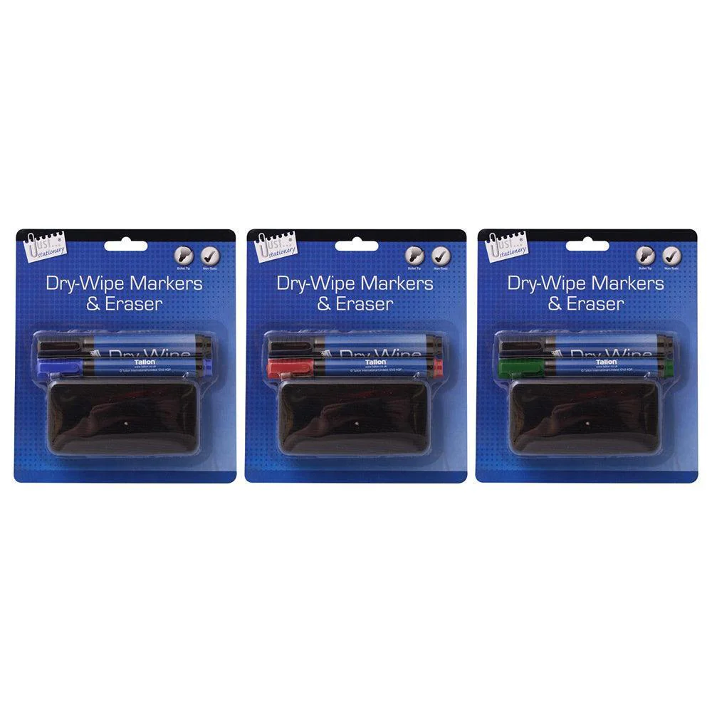 Just Stationery DryWipe Markers & Eraser | Pack of 2