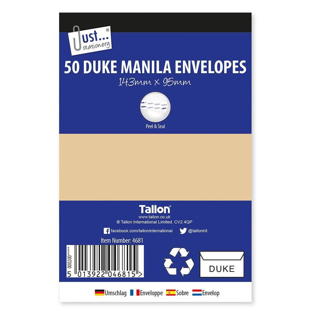 Just Stationery Duke Manila Envelopes Peel & Seal | Pack of 50