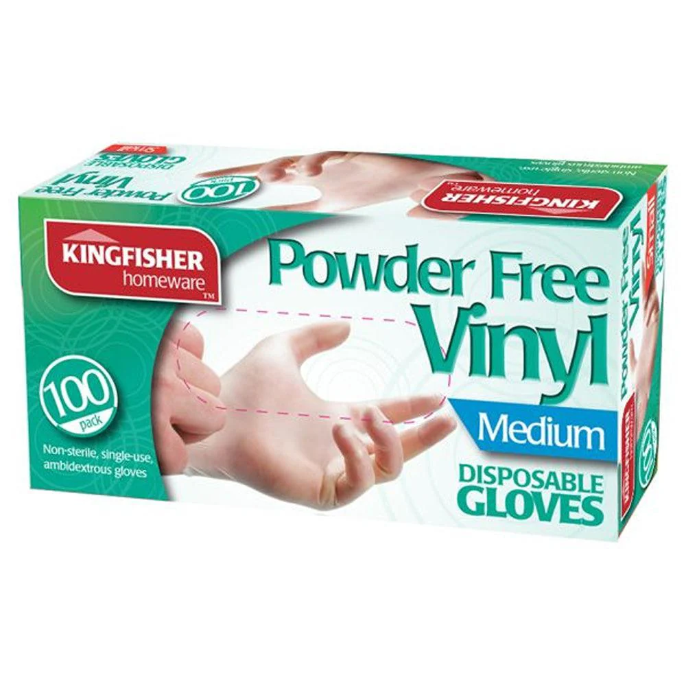 Kingfisher Powder Free Vinyl Disposable Gloves | Pack of 100 | Medium