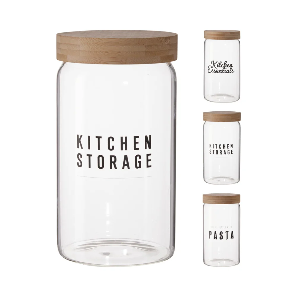 Kitchen Storage Glass Jar Canister | Wooden Lid, Pantry Storage