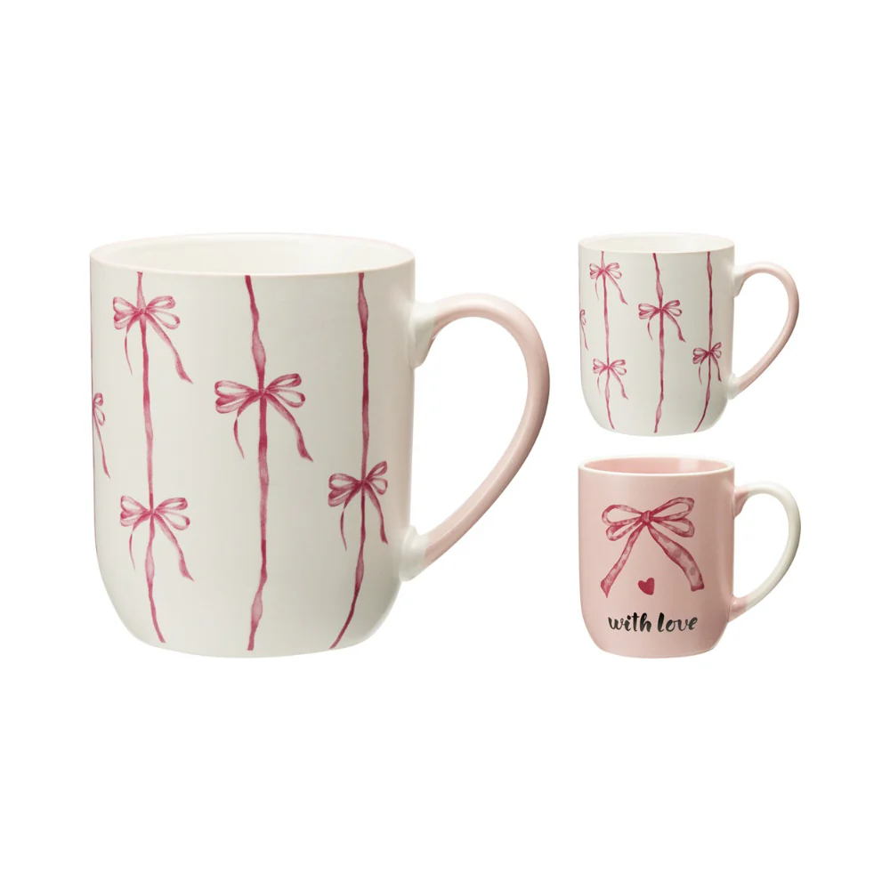 Kitchenware Bow Print Mug | Assorted Designs, Pastel Colours, with Love Script